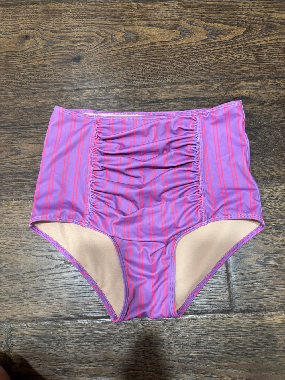 Kortni Jeane Pink and Hot Pink High-Waist Stripe Swim Bottoms